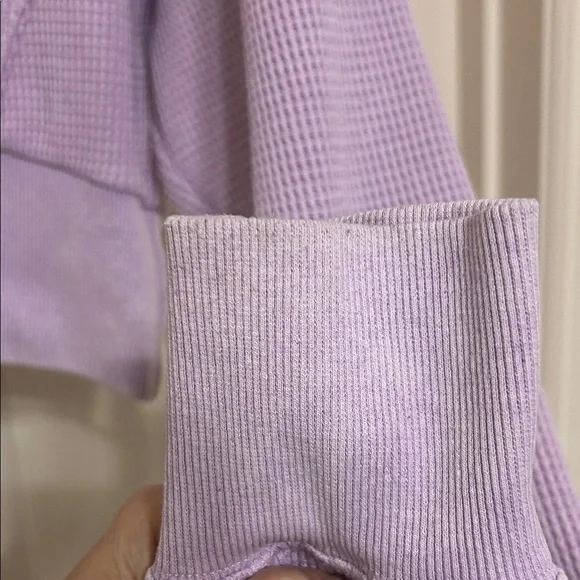 Hippie Rose Lavender Waffle Knit Quarter-Zip Crop Top with Long Sleeves M ptp 21 - Picture 9 of 13